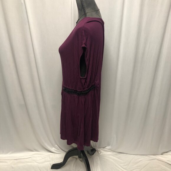 Daisy Fuentes Tunic Womens Size XL Purple Gathered Side Cap Sleeves Top - Picture 2 of 9